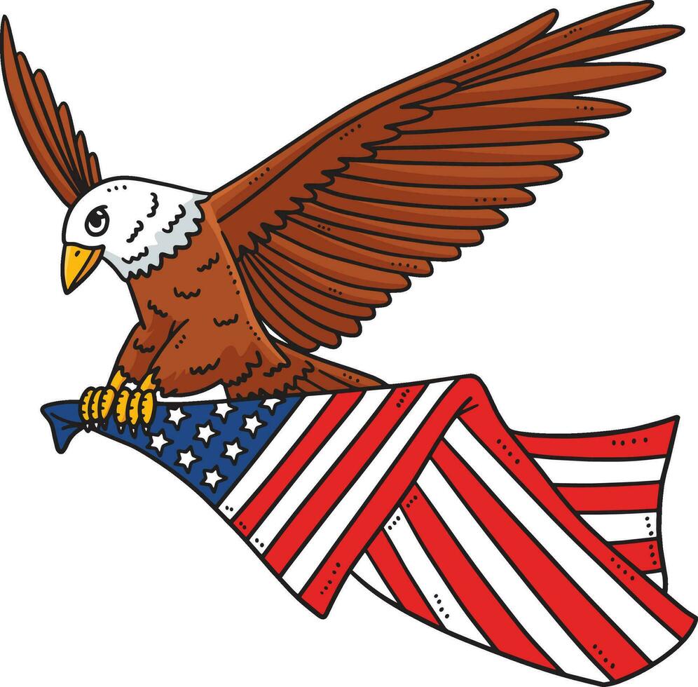 Eagle Carrying Flag Cartoon Colored Clipart vector