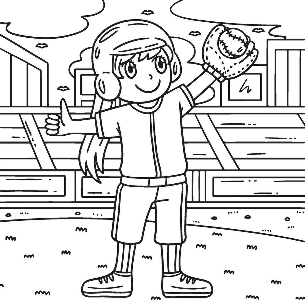 Baseball Girl Pitcher Waving Coloring Page 34812471 Vector Art at Vecteezy