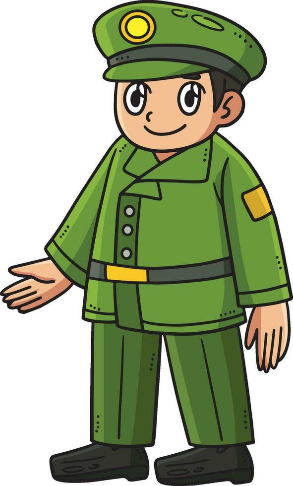 Happy Soldier Cartoon Colored Clipart Illustration vector