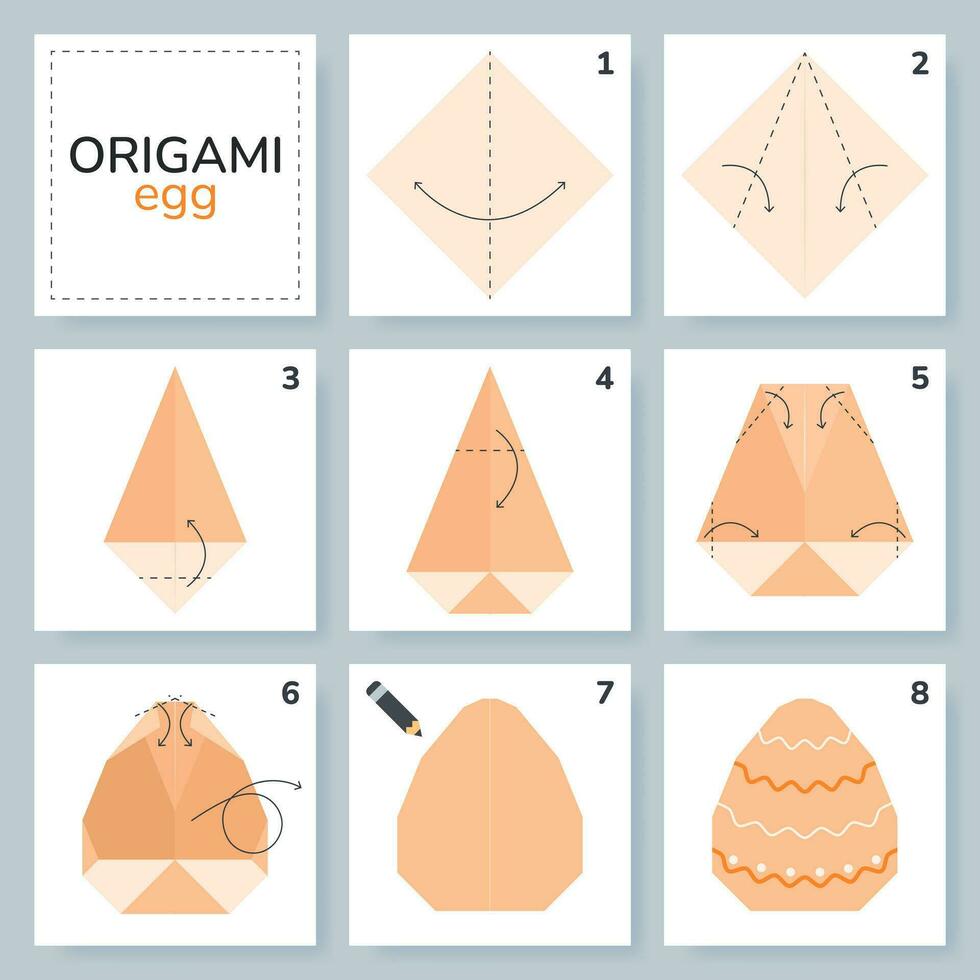 Easter egg origami scheme tutorial moving model. Origami for kids. Step