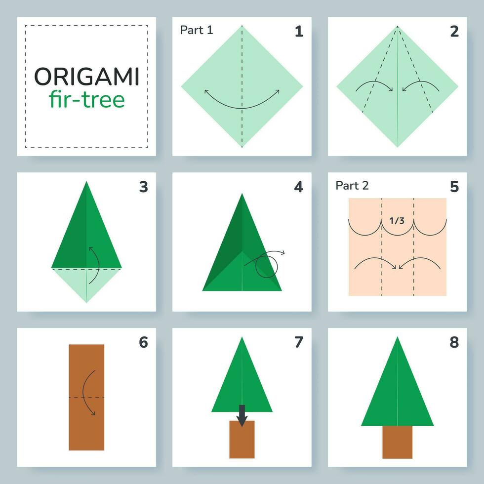 abeto origami esquema tutorial Moviente modelo. origami para niños. paso por paso cómo a hacer un linda origami abeto. vector ilustración.