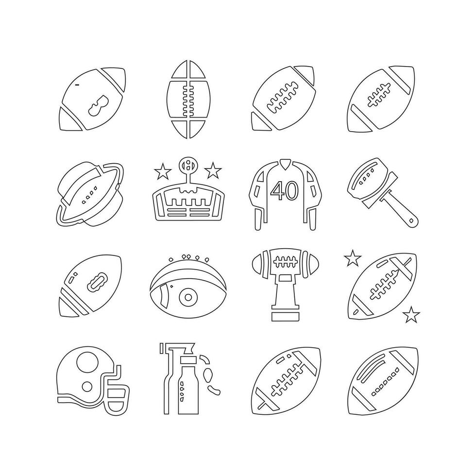 football American icon vector line Set