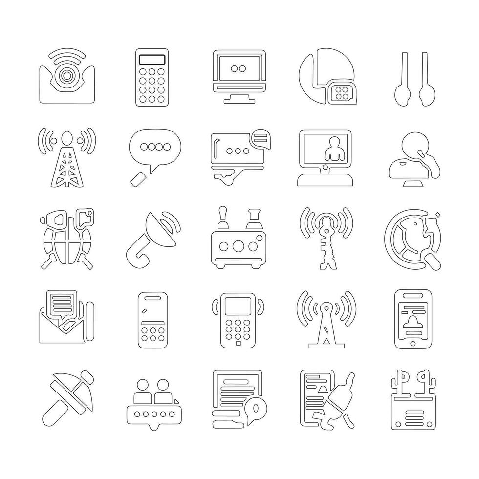 Icon set for communication. Including speak, message, phone, email, contact, chat, internet, radio, satellite, antenna, and more. collection of solid icons, vector