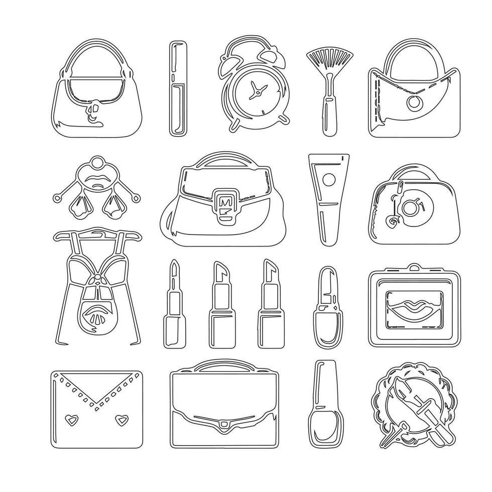 Vector Set of Icons for the Women's Bag Accessory Collection