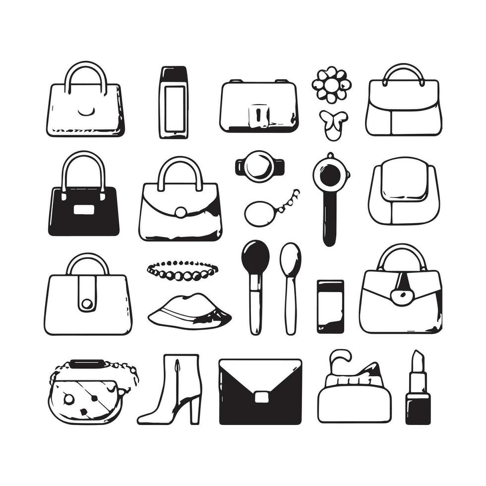 vector conjunto de íconos para el De las mujeres bolso accesorio colección