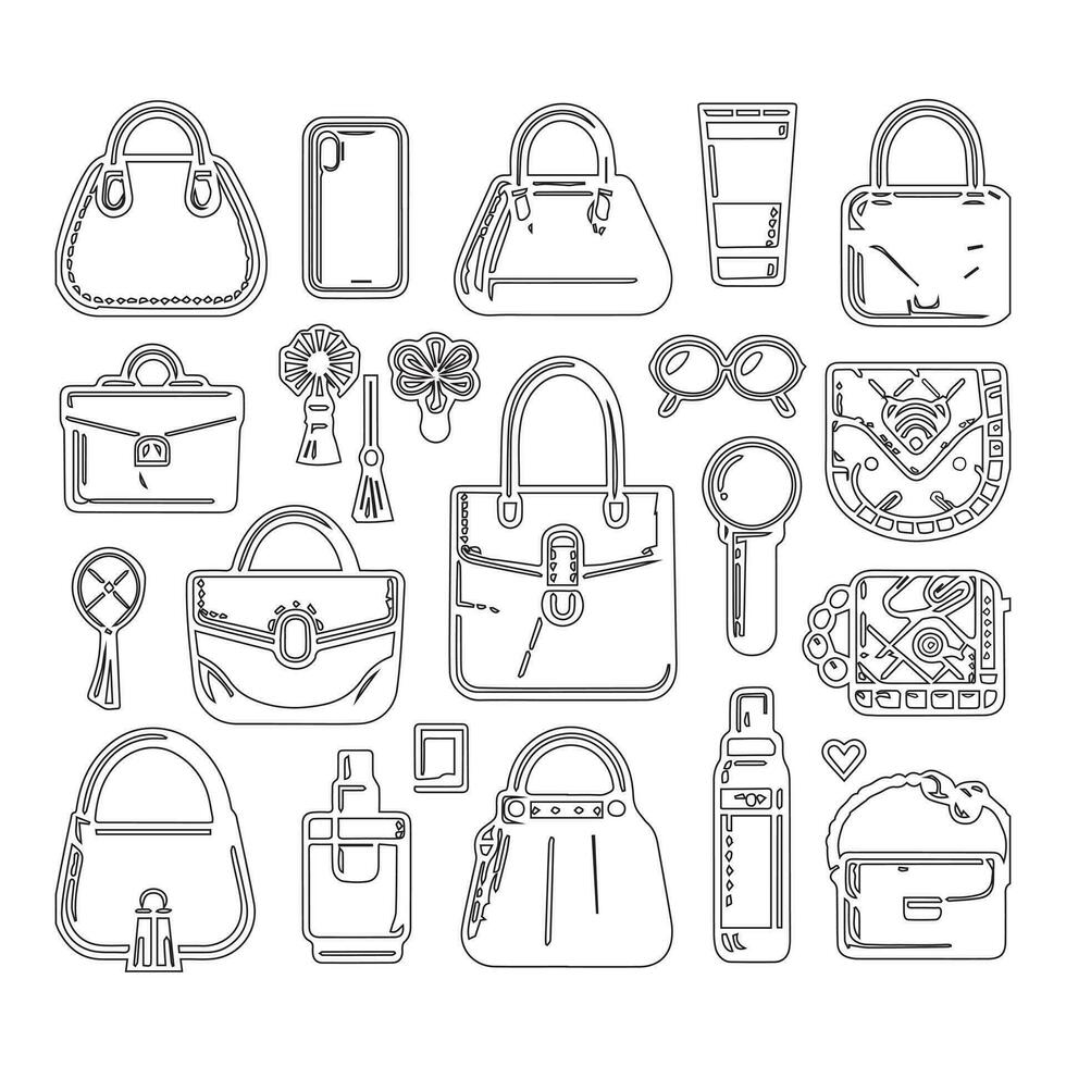 Vector Set of Icons for the Women's Bag Accessory Collection