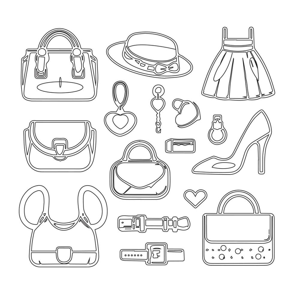 Vector Set of Icons for the Women's Bag Accessory Collection