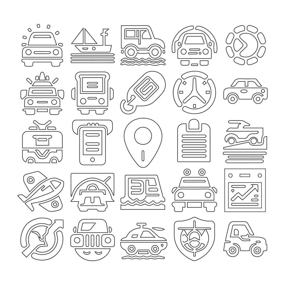 Vector icon set for cars. isolated, straightforward logo illustration for the front view. Sign language. Design of an automobile logo, including a concept sports vehicle symbol silhouette