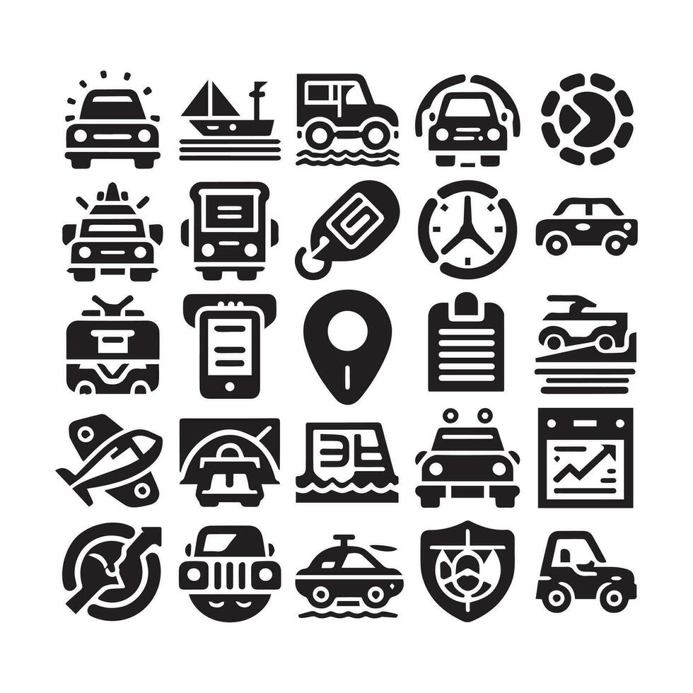 Vector icon set for cars. isolated, straightforward logo illustration for the front view. Sign language. Design of an automobile logo, including a concept sports vehicle symbol silhouette