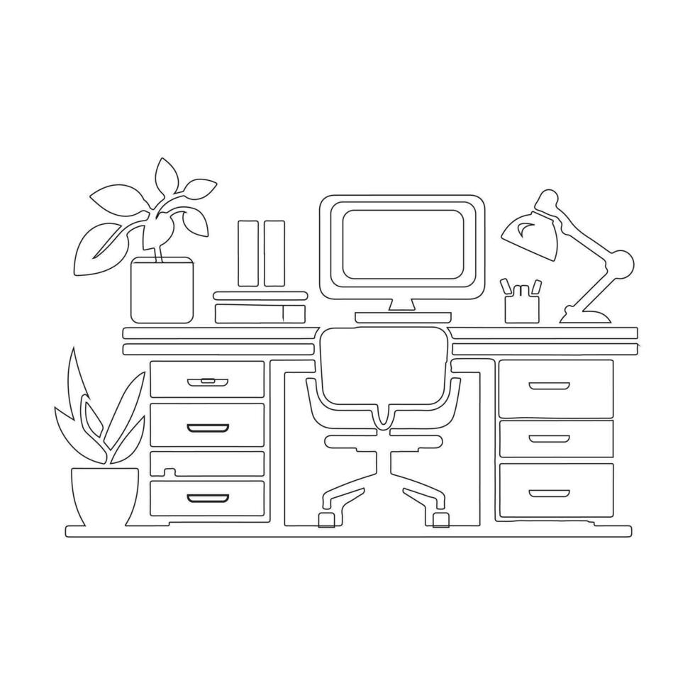 vector illustration of office desk