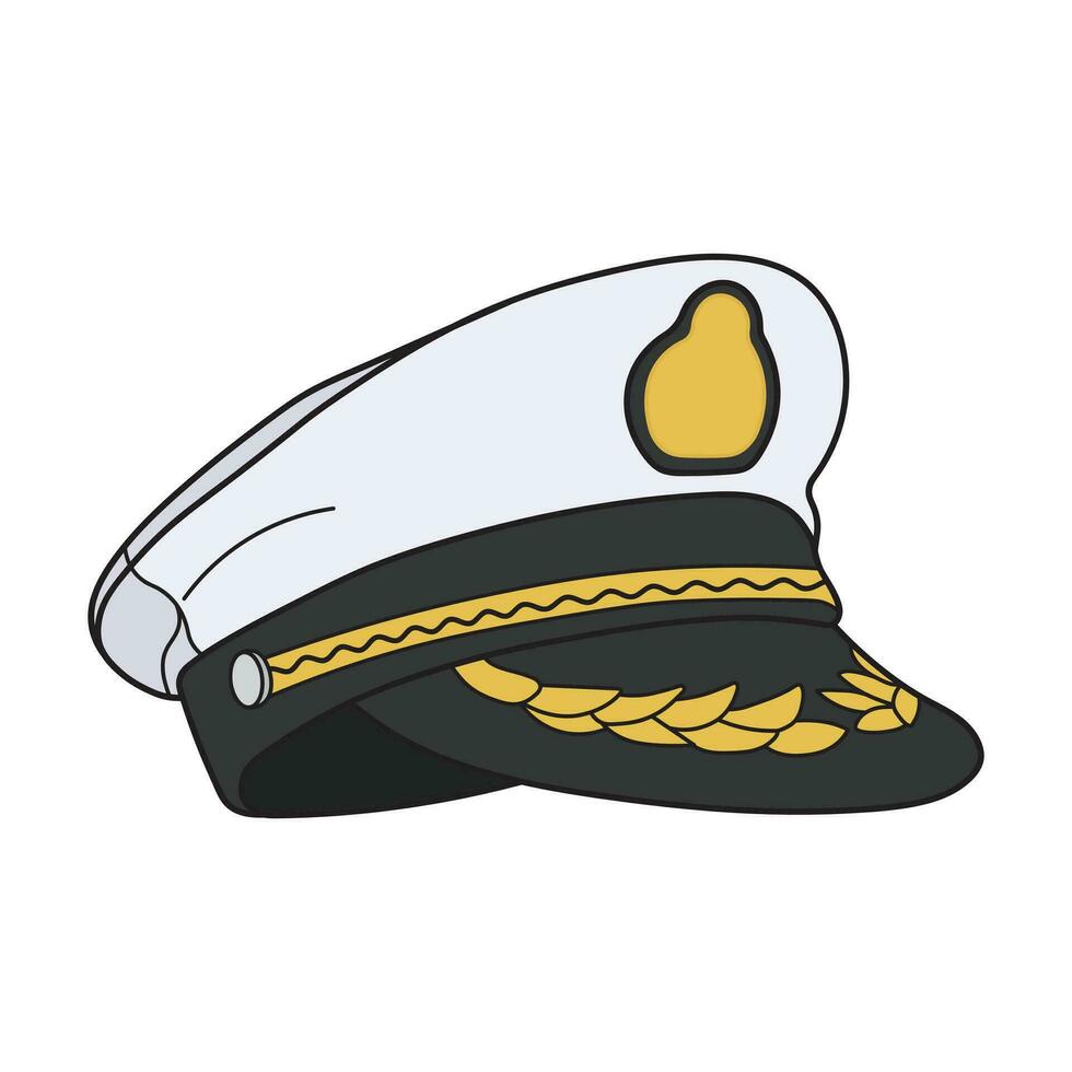 Kids drawing Cartoon Vector illustration captain hat Isolated on White Background