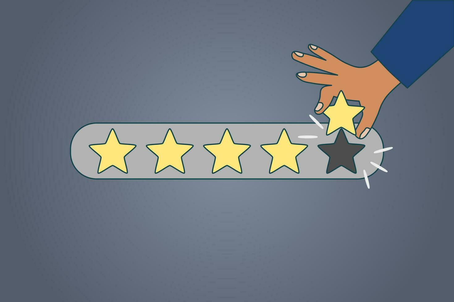 Hand holding five star to increase rating of company. Evaluation or customer client rate service concept. Vector illustration.