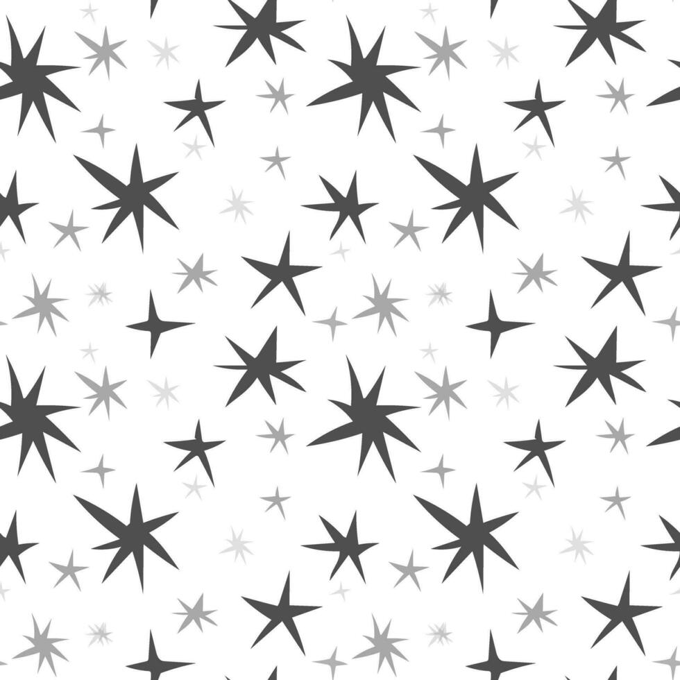 sin costura modelo con estrellas. sencillo negro y blanco modelo. festivo modelo con estrellas. noche cielo antecedentes. bebé textura. para niños huellas dactilares para textiles, ropa, envase papel vector