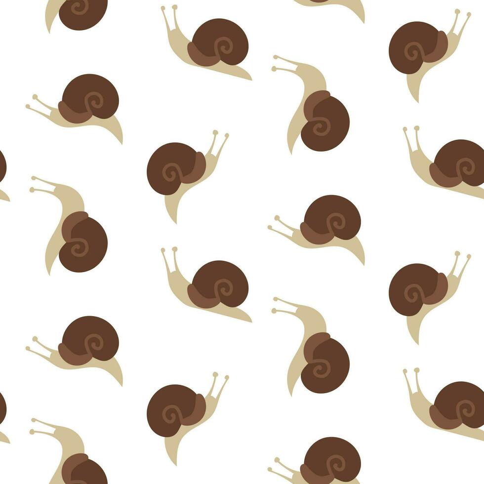 A pattern with snails. Seamless pattern with crawling snails on a white background. Vector children's illustration for interior decoration, design of children's clothing, application on fabric, paper