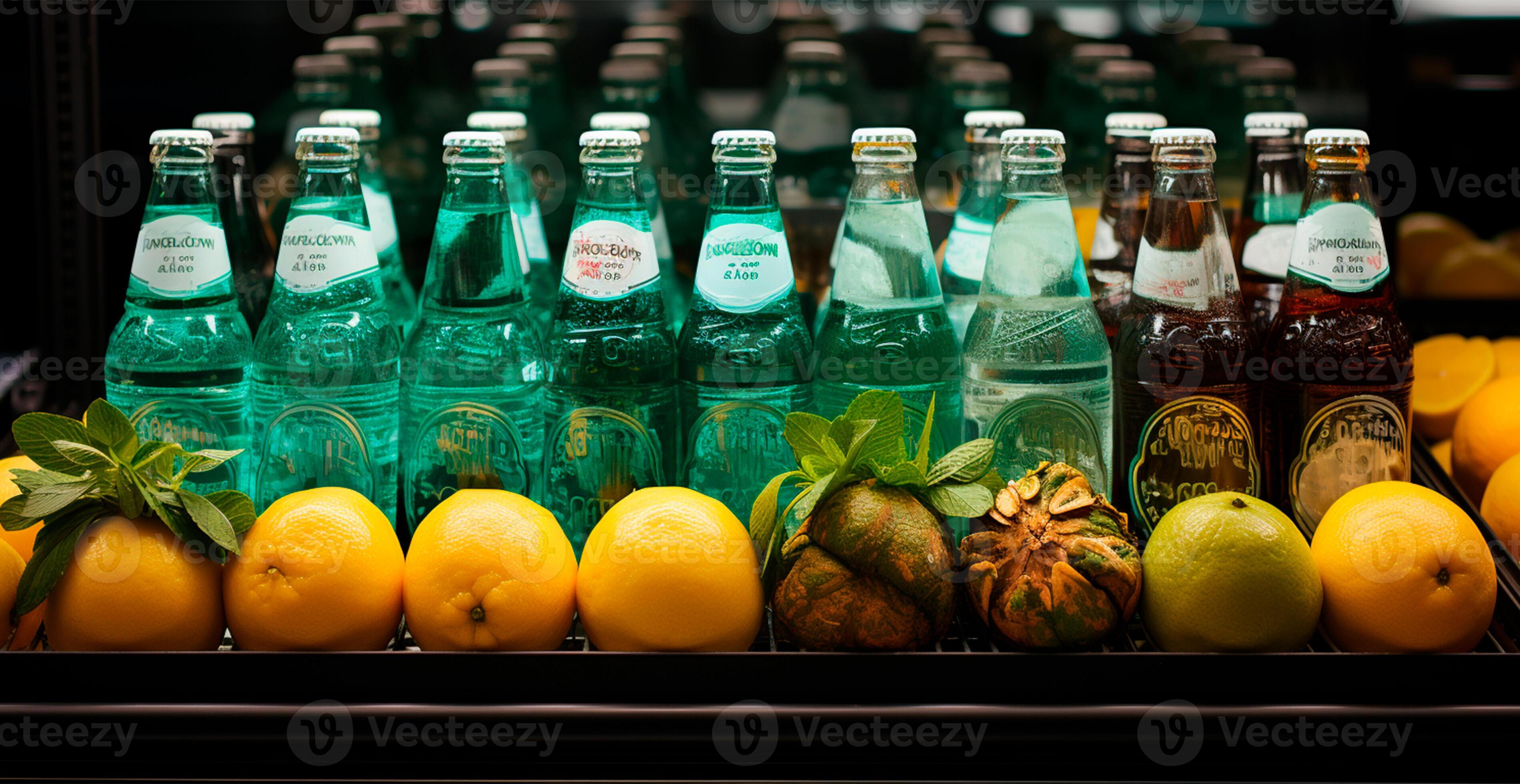 AI Generated Different Colorful Soda Water In Bottles Of Different ai-generated-different-colorful-soda-water-in-bottles-of-different