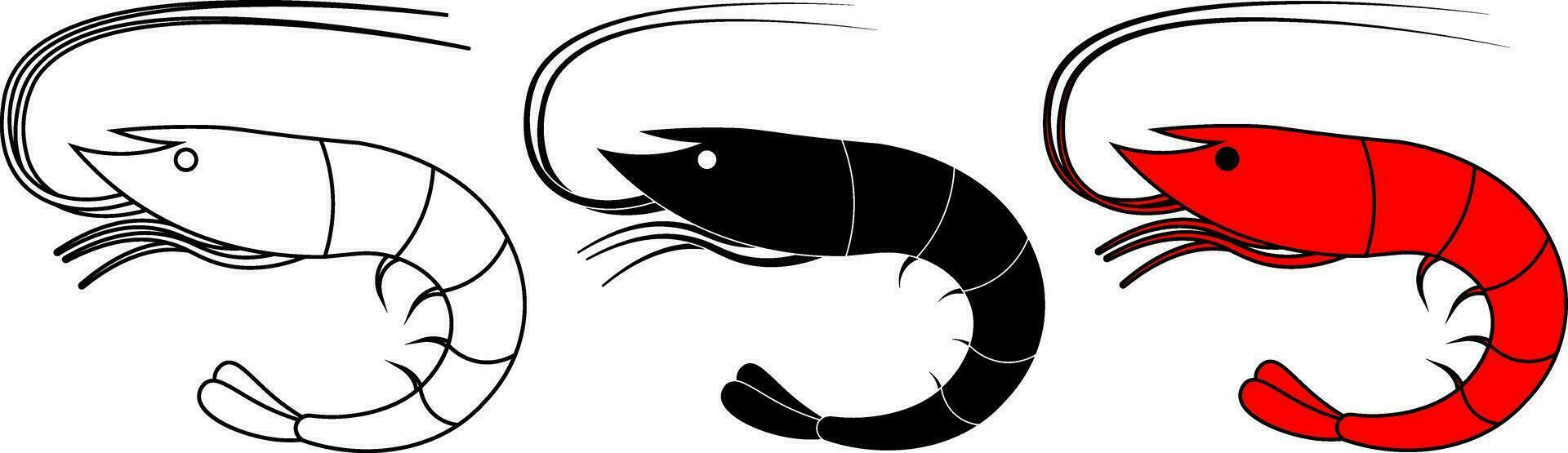 outline silhouette shrimp icon set vector