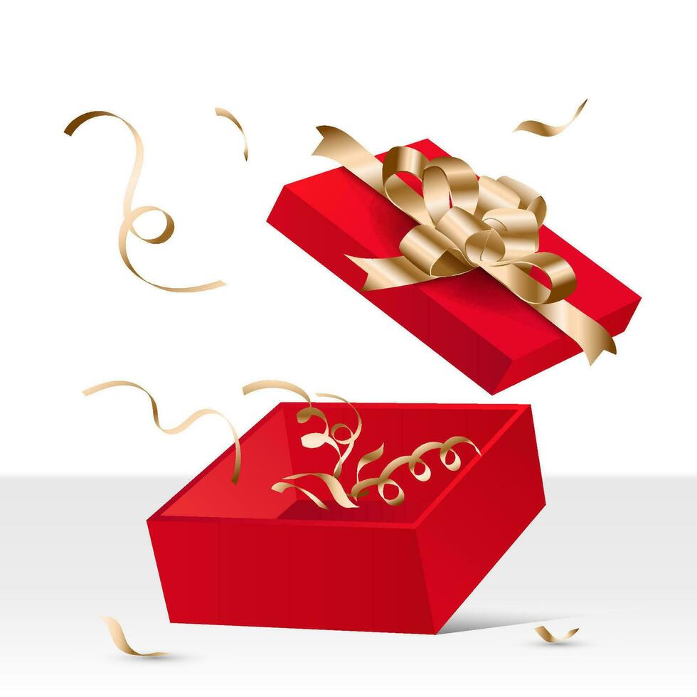 open red box with ribbon decoration scattered vector