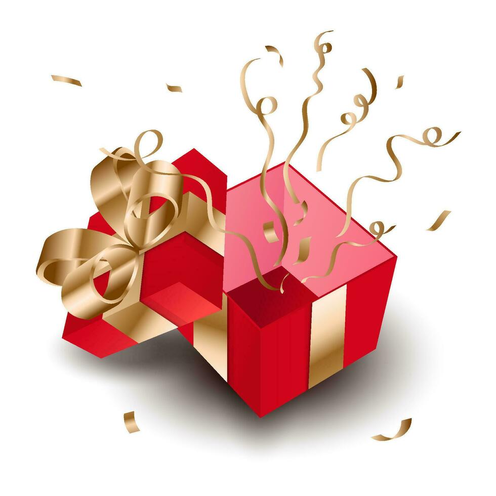 The gift box opens with a splash of gold ribbon vector