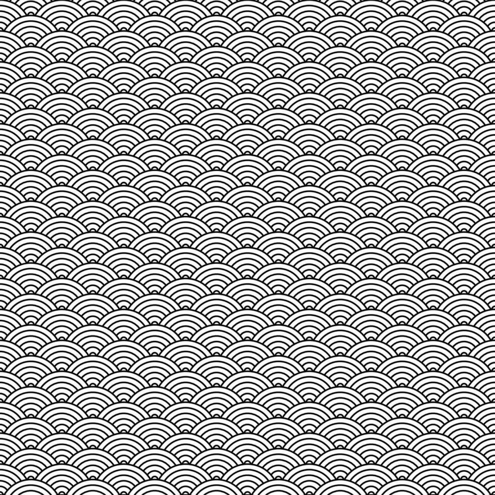 Black and white seamless geometric japanese waves pattern Seigaiha-mon vector