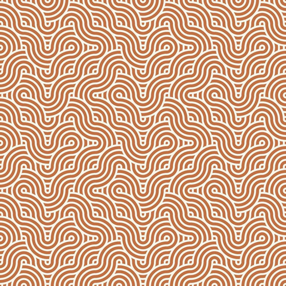 Seamless abstract geometric brown japanese overlapping circles lines and waves pattern vector