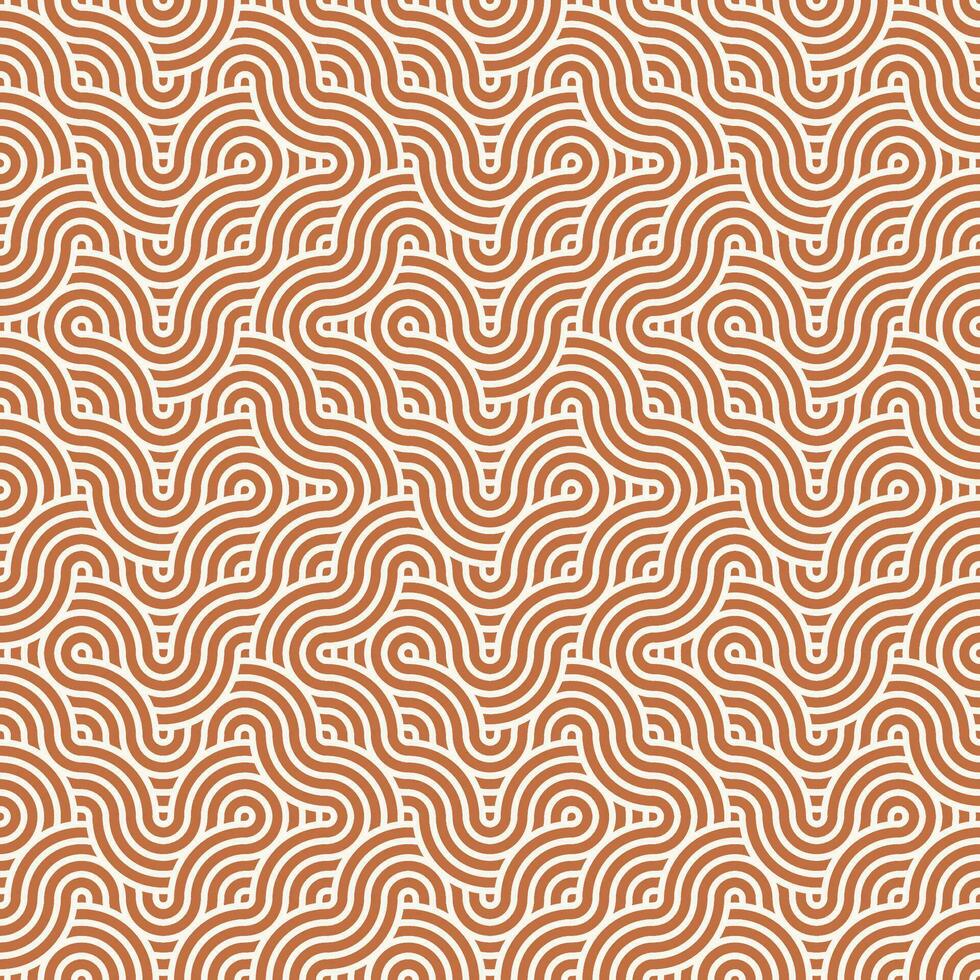 Seamless abstract geometric brown japanese overlapping circles lines and waves pattern vector