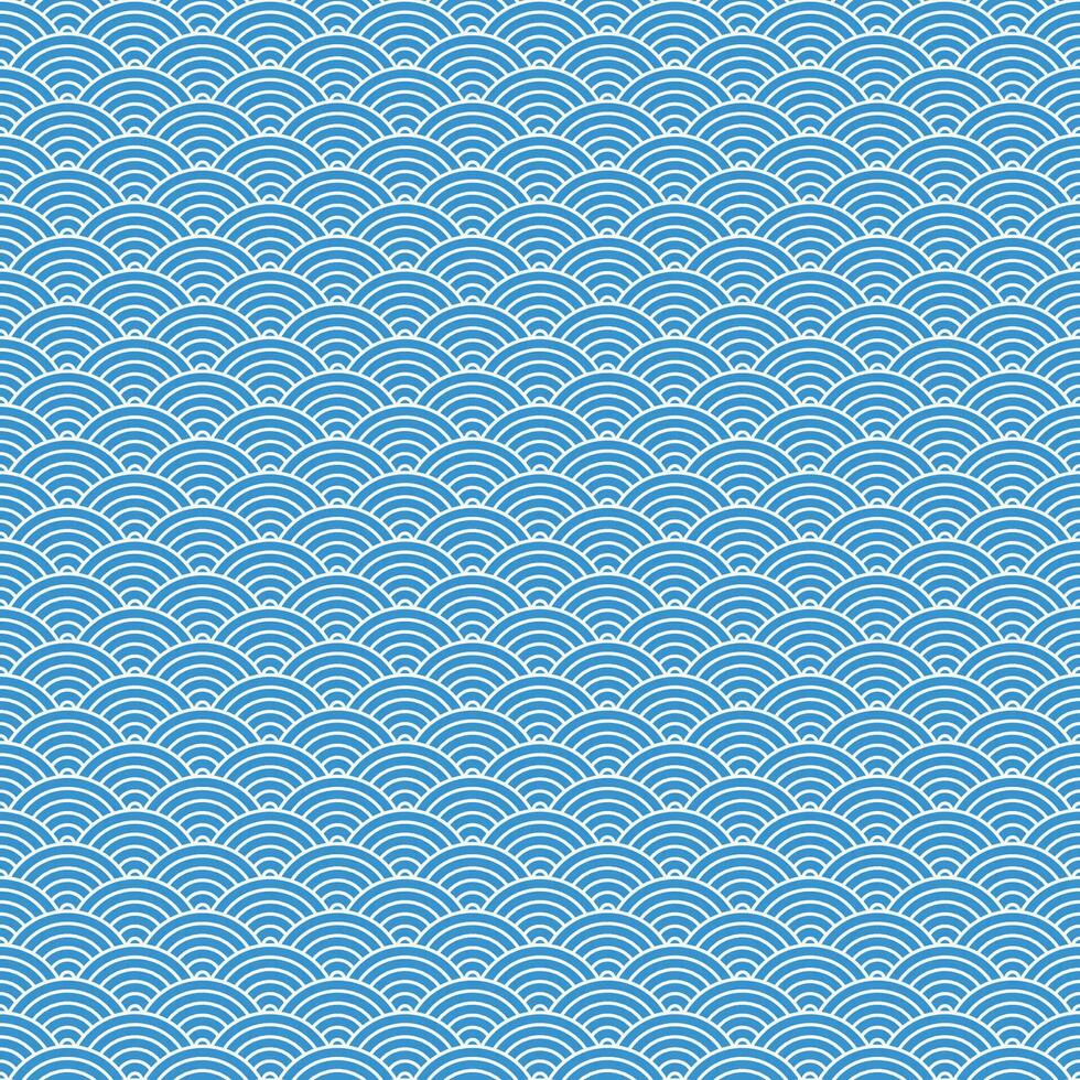 Blue seamless geometric japanese waves pattern Seigaiha-mon vector