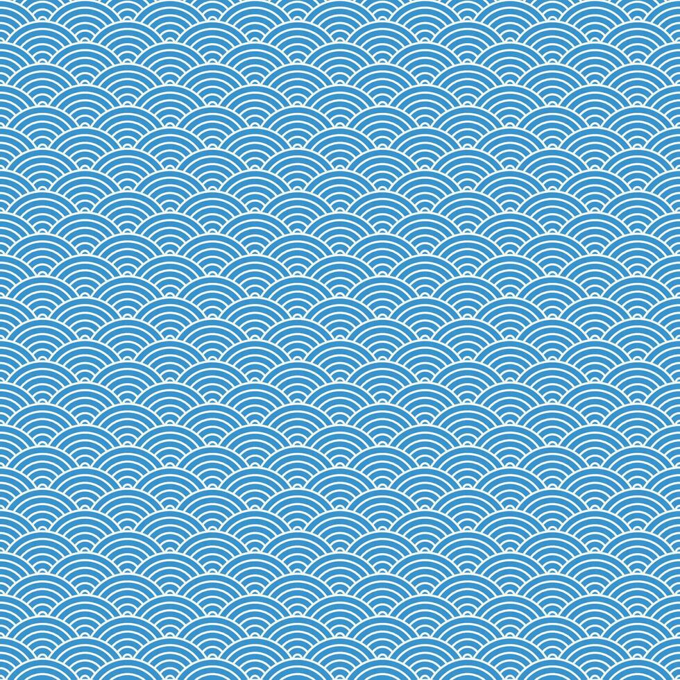 Blue seamless geometric japanese waves pattern Seigaiha-mon vector