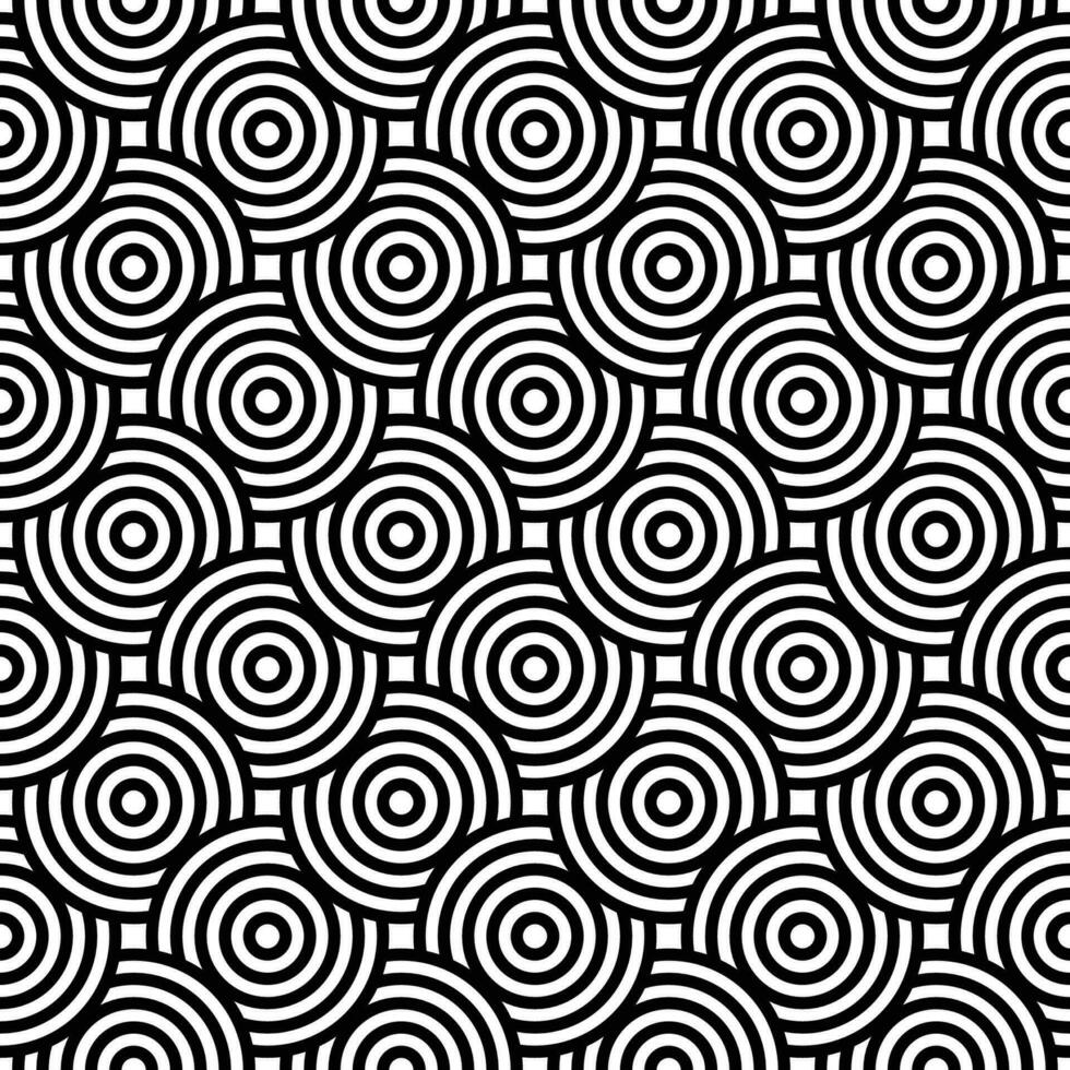 negro y blanco sin costura japonés estilo intersectando círculos espiral modelo vector