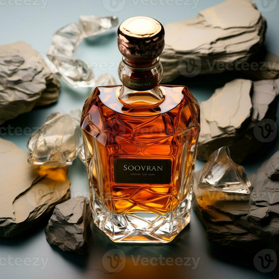 AI generated A bottle of expensive aged whiskey, strong alcohol - AI generated image photo