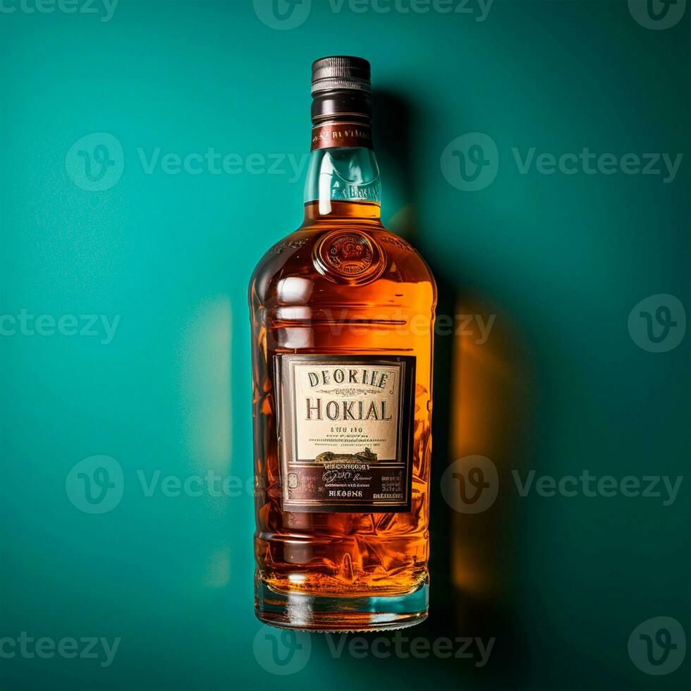 ai generado un botella de costoso Envejecido whisky, fuerte alcohol - ai generado imagen foto