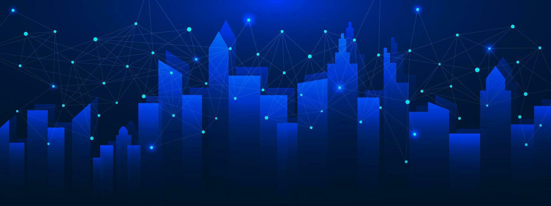 Smart city technology concept with connect points and lines. Business connection, networks and global communication background. Vector illustration.