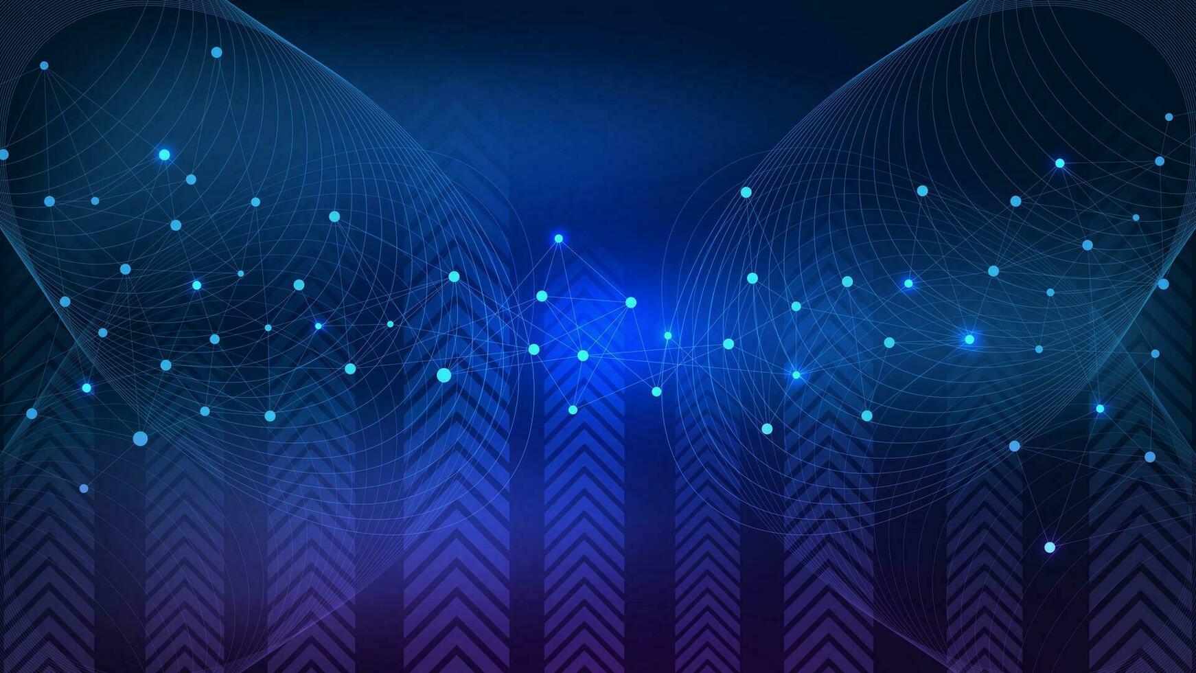 Abstract polygonal science with connecting dots and lines and wave flow. Big data visualization. Network connection, biochemistry and digital communication technology background. Vector illustration.