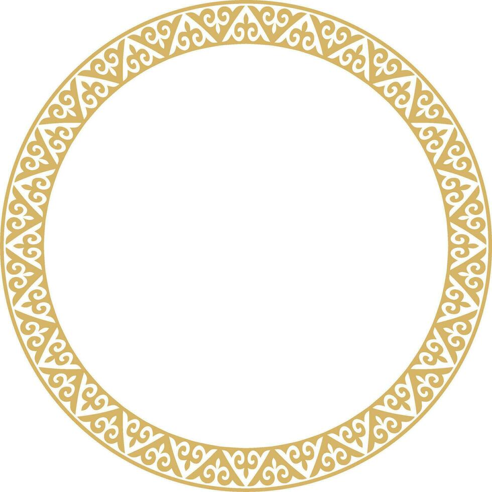 Vector gold Kazakh national round pattern, frame. Ethnic ornament of the nomadic peoples of Asia, the Great Steppe, Kazakhs, Kirghiz, Kalmyks, Mongols, Buryats, Turkmens