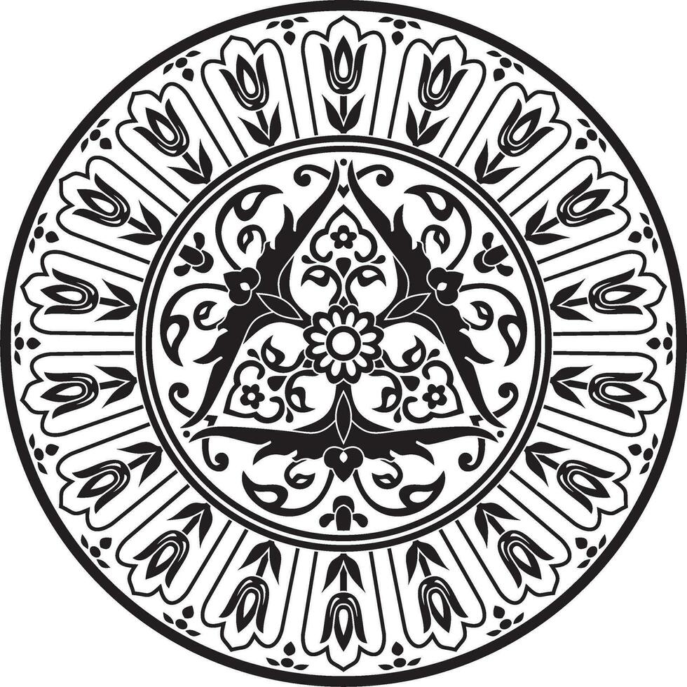 Vector black monochrome round turkish ornament. Ottoman circle, ring, frame