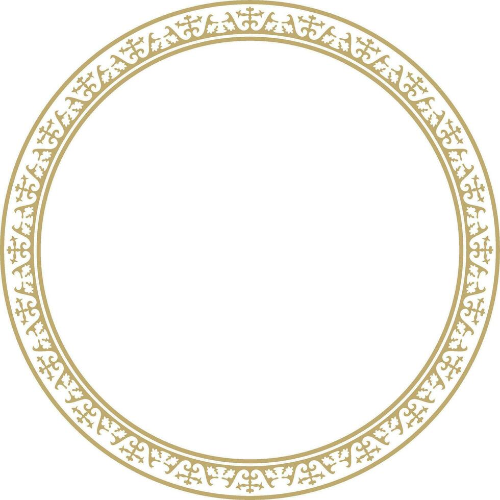 Vector golden round Kazakh national ornament. Ethnic pattern of the peoples of the Great Steppe, Mongols, Kyrgyz, Kalmyks, .Buryats. circle, frame border