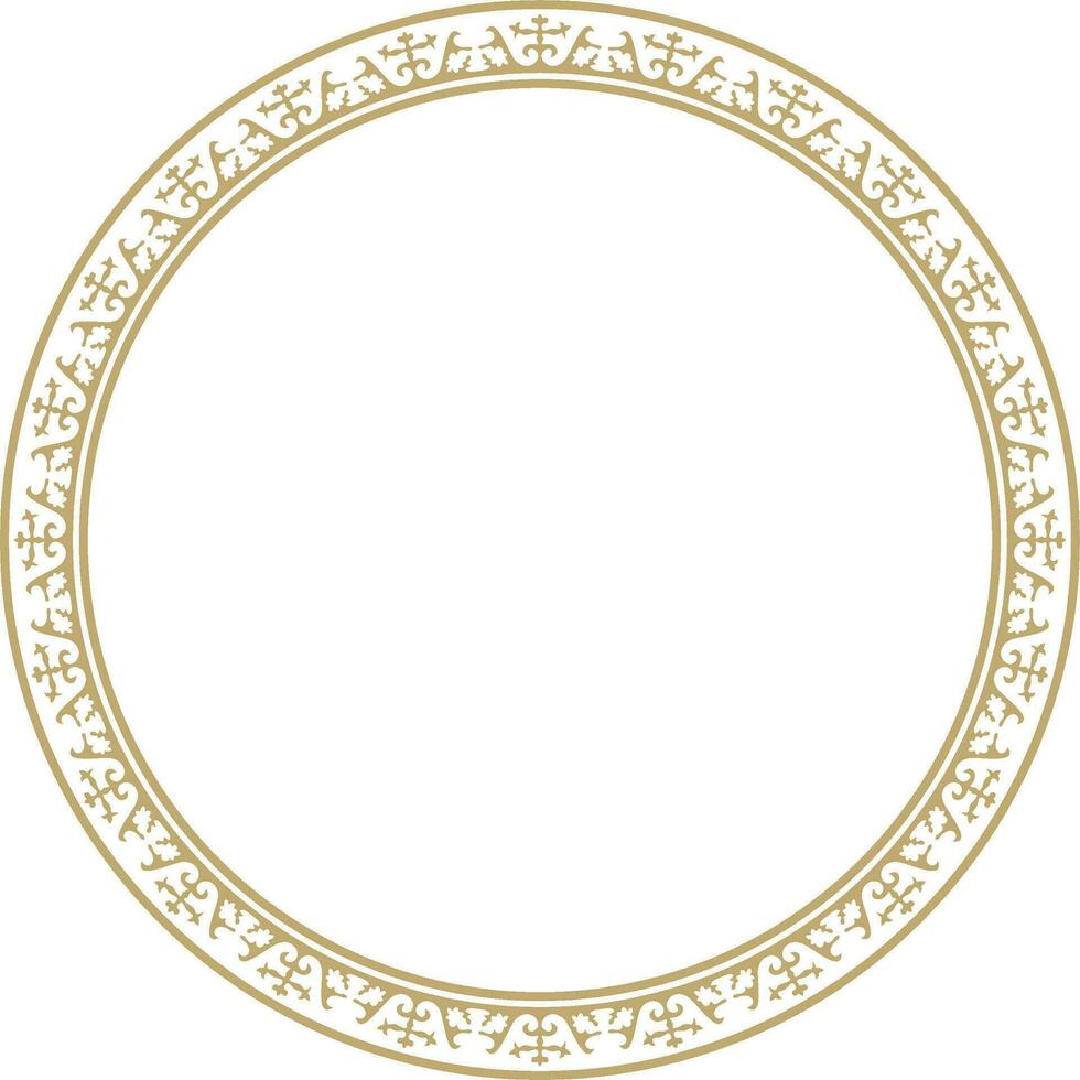 Vector golden round Kazakh national ornament. Ethnic pattern of the peoples of the Great Steppe, Mongols, Kyrgyz, Kalmyks, .Buryats. circle, frame border