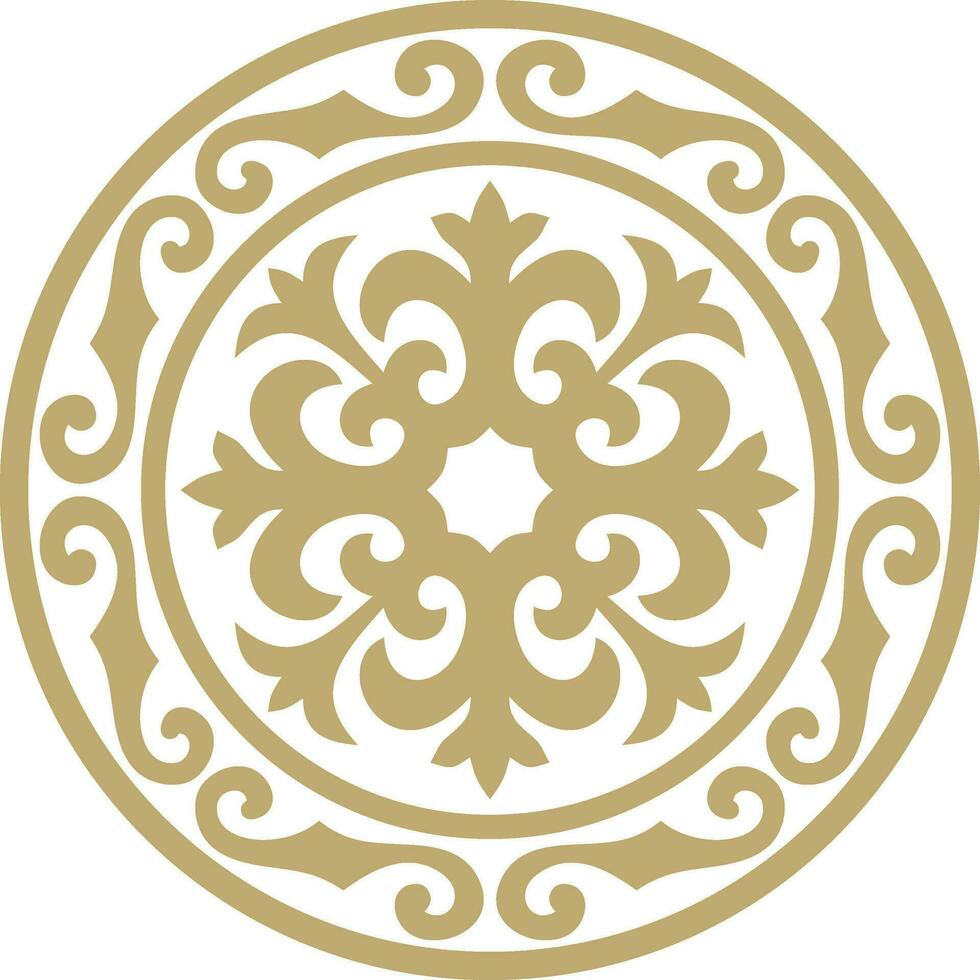 Vector golden round Kazakh national ornament. Ethnic pattern of the peoples of the Great Steppe, Mongols, Kyrgyz, Kalmyks, .Buryats. circle, frame border