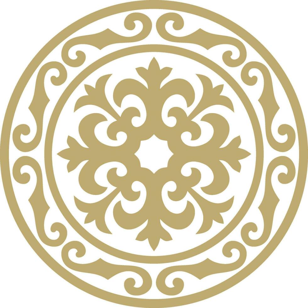 Vector golden round Kazakh national ornament. Ethnic pattern of the peoples of the Great Steppe, Mongols, Kyrgyz, Kalmyks, .Buryats. circle, frame border