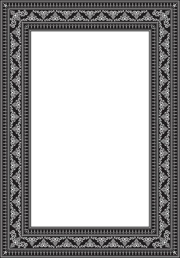 Vector monochrome black square Yakut ornament. An endless rectangular border, a frame of the northern peoples of the Far East.