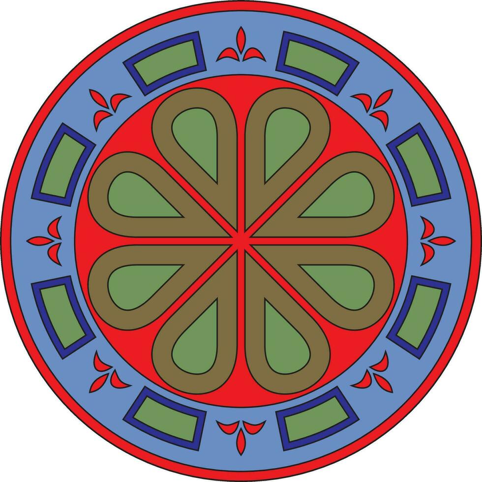 Vector colored round ancient Byzantine ornament. Classical circle of the Eastern Roman Empire, Greece. Pattern motifs of Constantinople