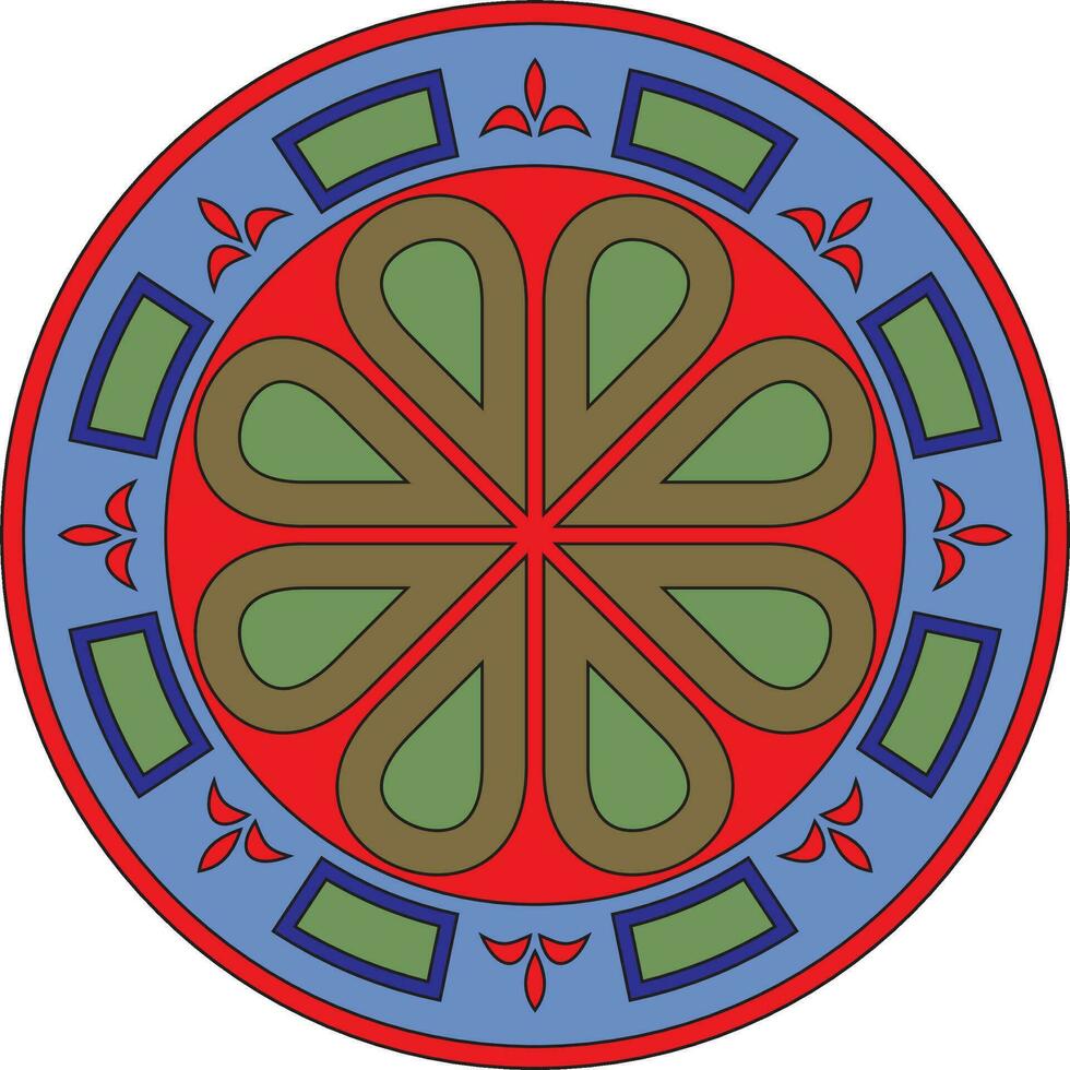Vector colored round ancient Byzantine ornament. Classical circle of the Eastern Roman Empire, Greece. Pattern motifs of Constantinople