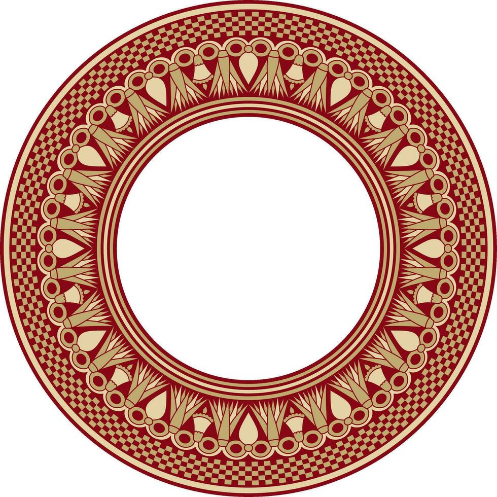 Vector golden and red round Egyptian ornament. Endless Circle, Ring of Ancient Egypt. Geometric African frame