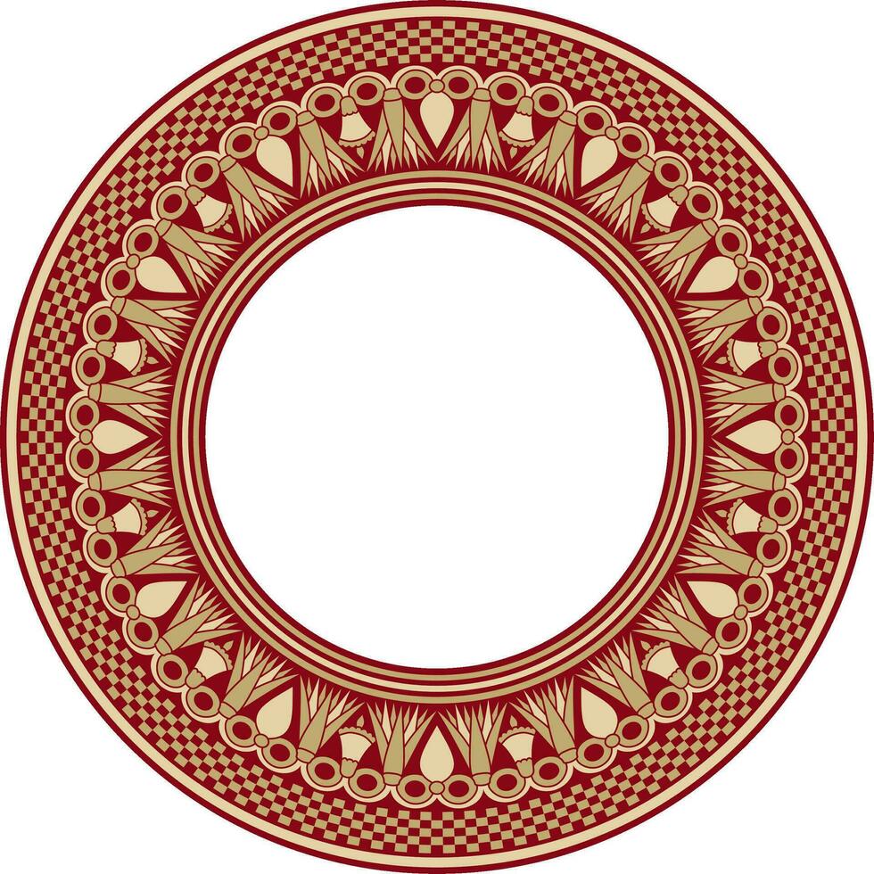 Vector golden and red round Egyptian ornament. Endless Circle, Ring of Ancient Egypt. Geometric African frame