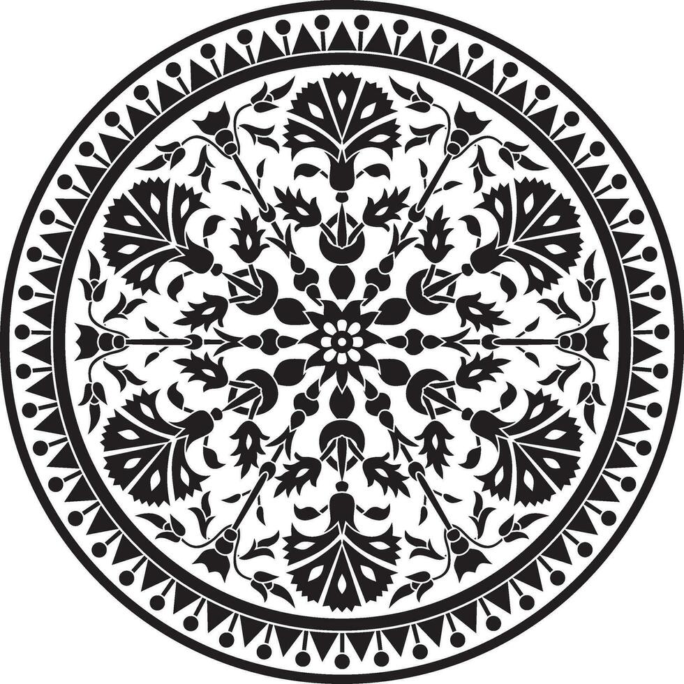 Vector black monochrome round turkish ornament. Ottoman circle, ring, frame