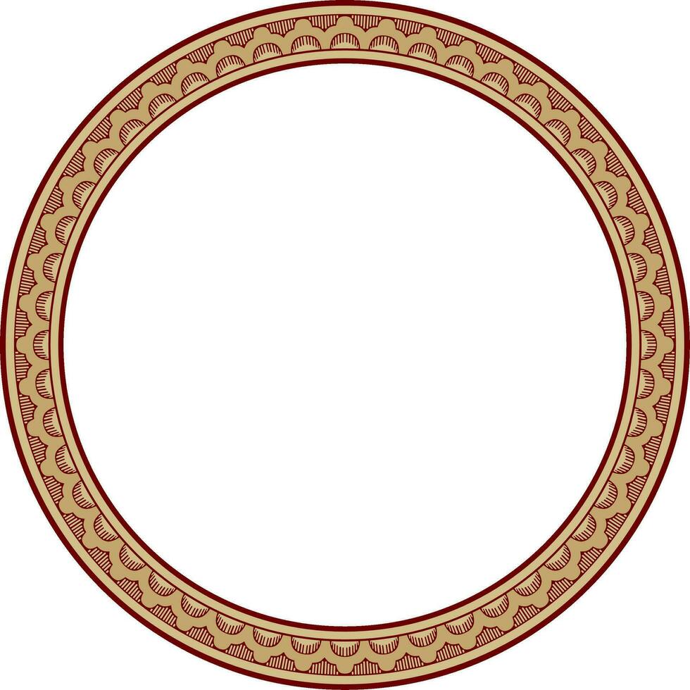 Vector round gold with red Indian national ornament. Ethnic plant circle, border. Frame, flower ring. Poppies and leaves
