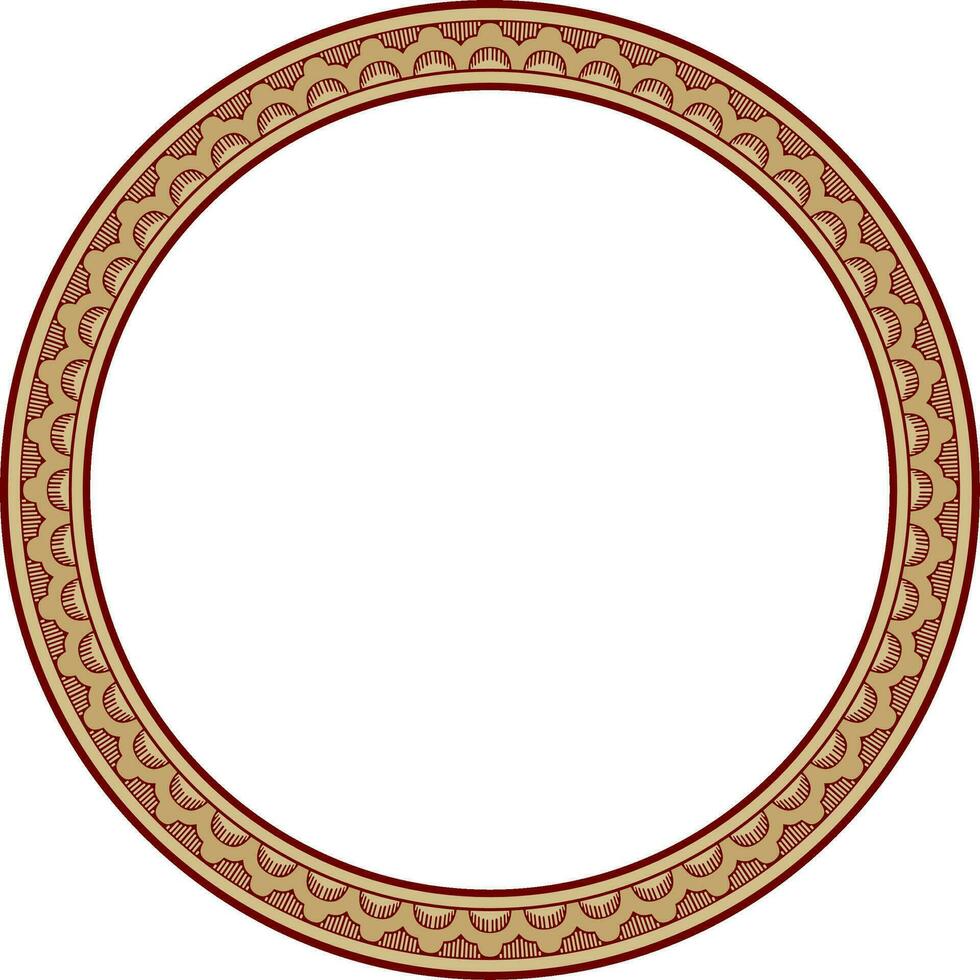 Vector round gold with red Indian national ornament. Ethnic plant circle, border. Frame, flower ring. Poppies and leaves