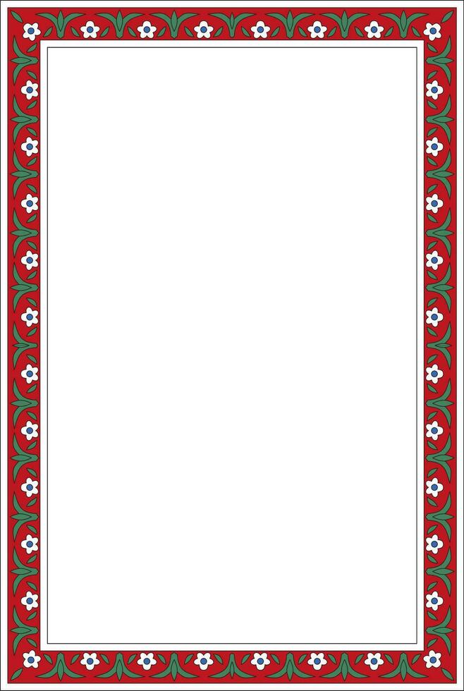 Vector colored square Turkish ornament. Ottoman border, rectangle, frame. Muslim pattern for stained glass.