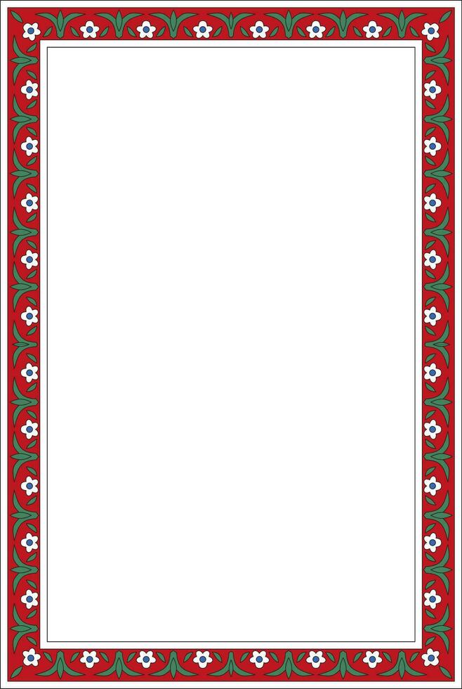 Vector colored square Turkish ornament. Ottoman border, rectangle, frame. Muslim pattern for stained glass.