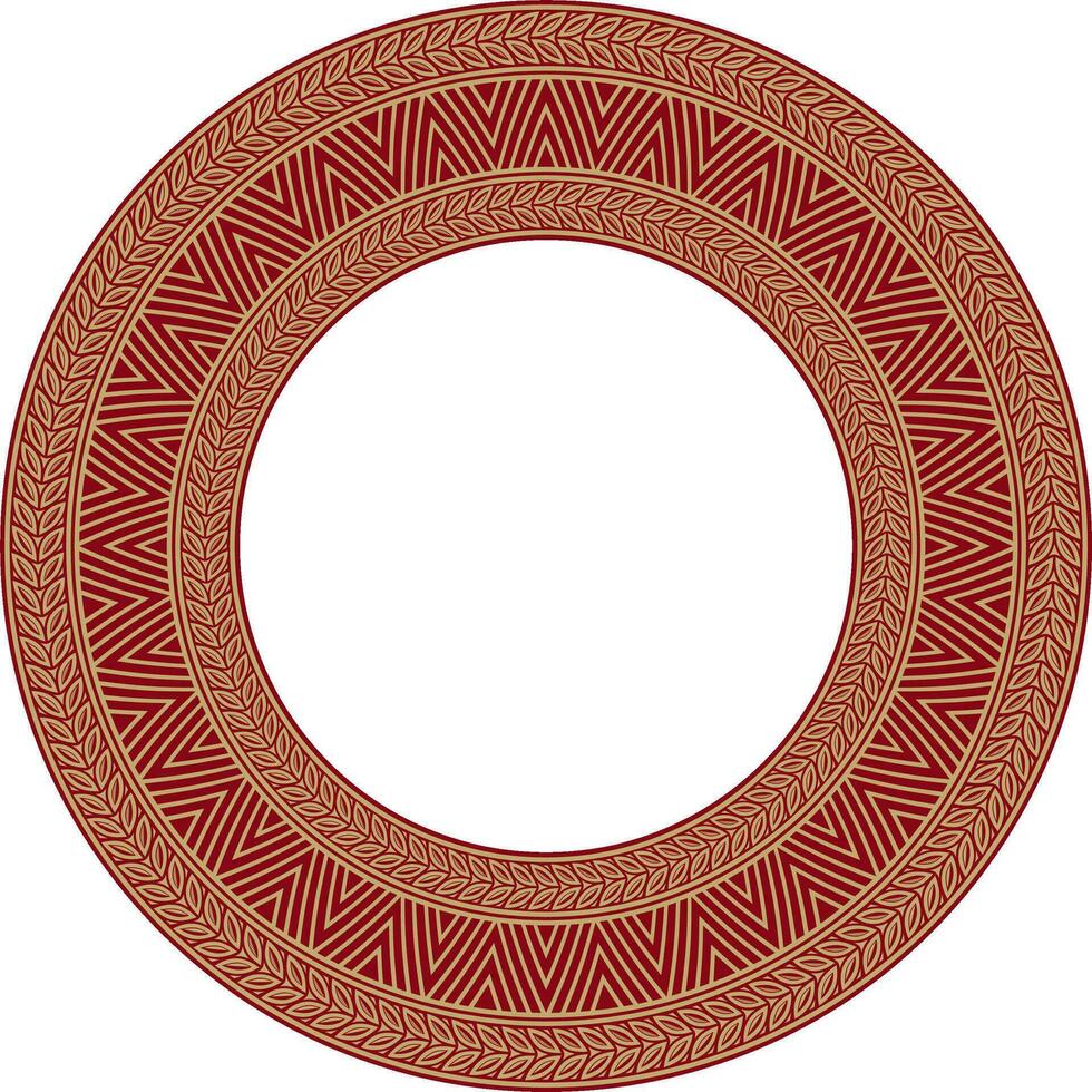 Vector golden and red round Yakut ornament. Endless circle, border, frame of the northern peoples of the Far East
