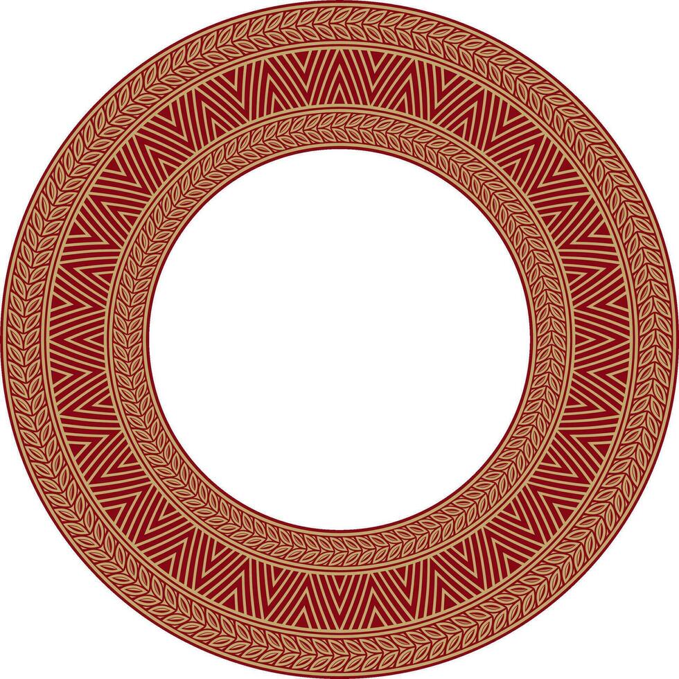 Vector golden and red round Yakut ornament. Endless circle, border, frame of the northern peoples of the Far East